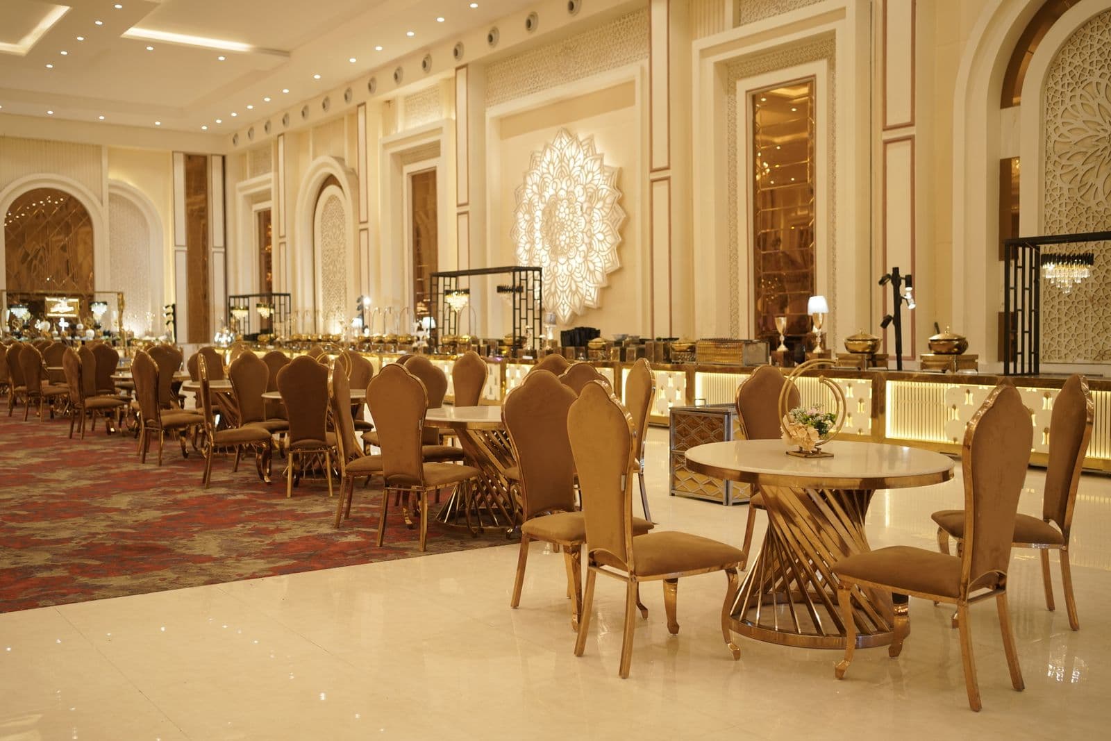 Elegant banquet hall set up for a corporate event